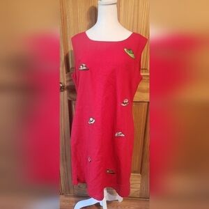 Retro Style AGB by A. Byer Flower Hats Print Red Size 12 Sleeveless Dress